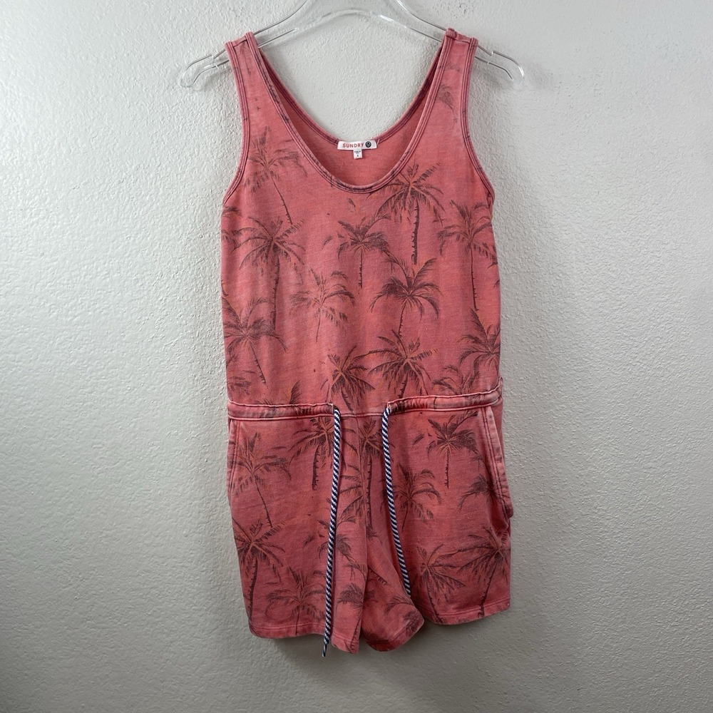 Sundry Palm Tree Romper Coral Tropical Drawstring Waist Beach Coastal Size 1